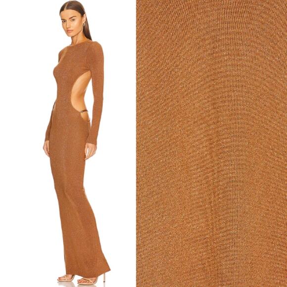Aya Muse x REVOLVE Carrara Dress in Chocolate Lurex NWT Size Large - Picture 5 of 5